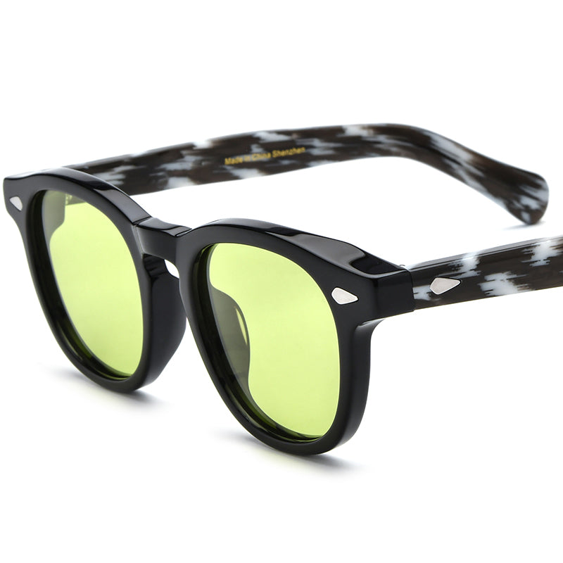 Vintage Round Acetate Polarized Sunglasses UV400 - Black White Green - MCROONS