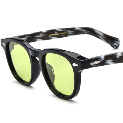 Vintage Round Acetate Polarized Sunglasses UV400 - Black White Green - MCROONS