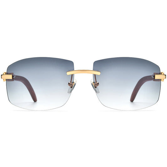 Rimless Square Wood Sunglasses Grey Tint - MCROONS - front view
