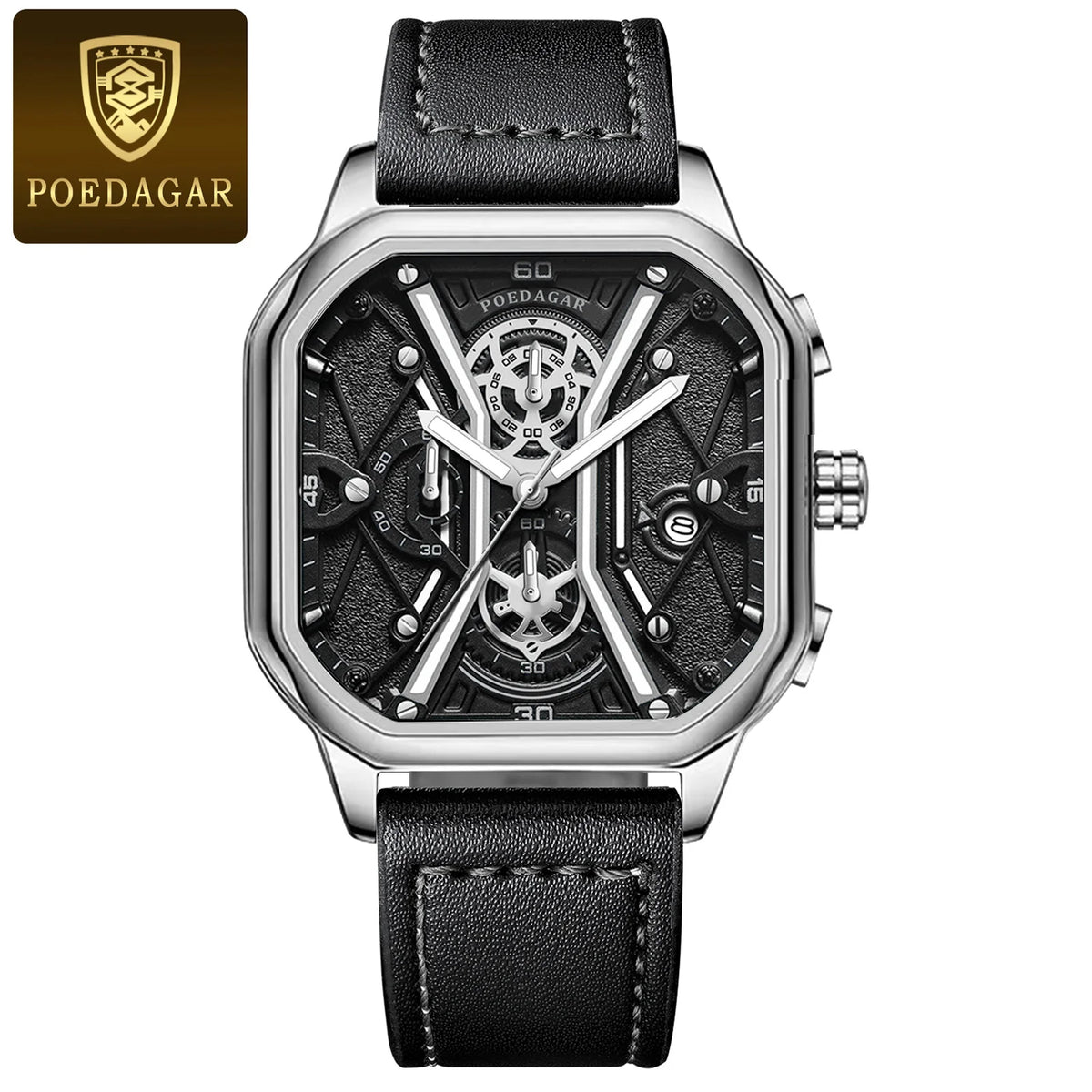 Poedagar 922 Men's Luxury Chronograph Quartz Watch – Leather Strap, Waterproof, Luminous, Date