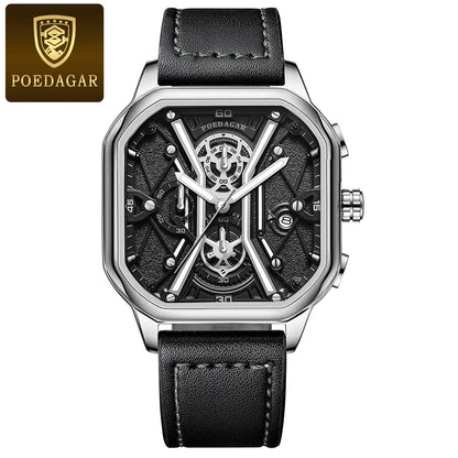 Poedagar 922 Men's Luxury Chronograph Quartz Watch – Leather Strap, Waterproof, Luminous, Date