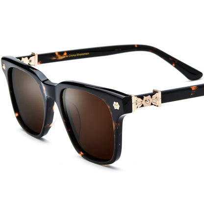 Vintage Square Acetate Polarized Sunglasses UV400 - Leopard Brown Lens - MCROONS