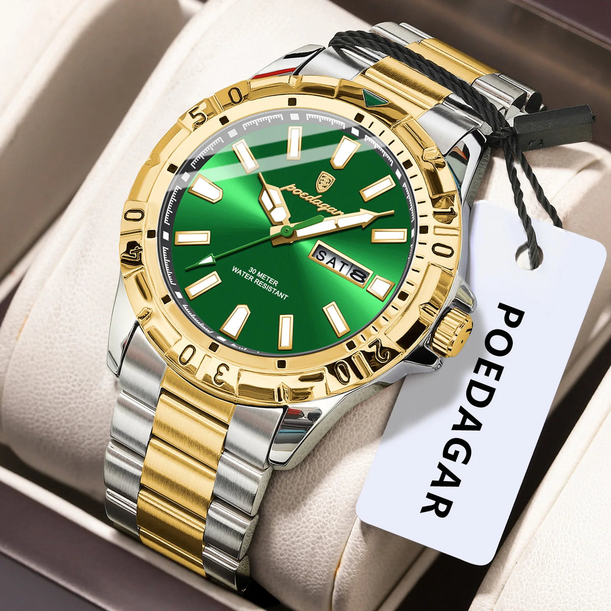 Poedagar 959 Men's Luxury Quartz Watch – Stainless Steel Band, Waterproof, Luminous, Date