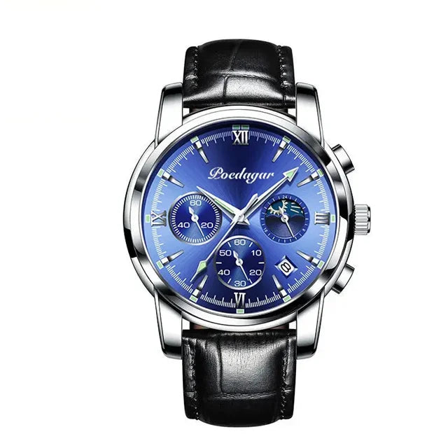 Poedagar 8058 Men's Luxury Quartz Watch – Stainless Steel Band, Waterproof, Luminous, Date