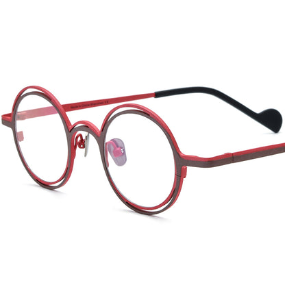 Titanium Round Optical Glasses Frame Vintage Retro Colour - Dark Red Red - MCROONS