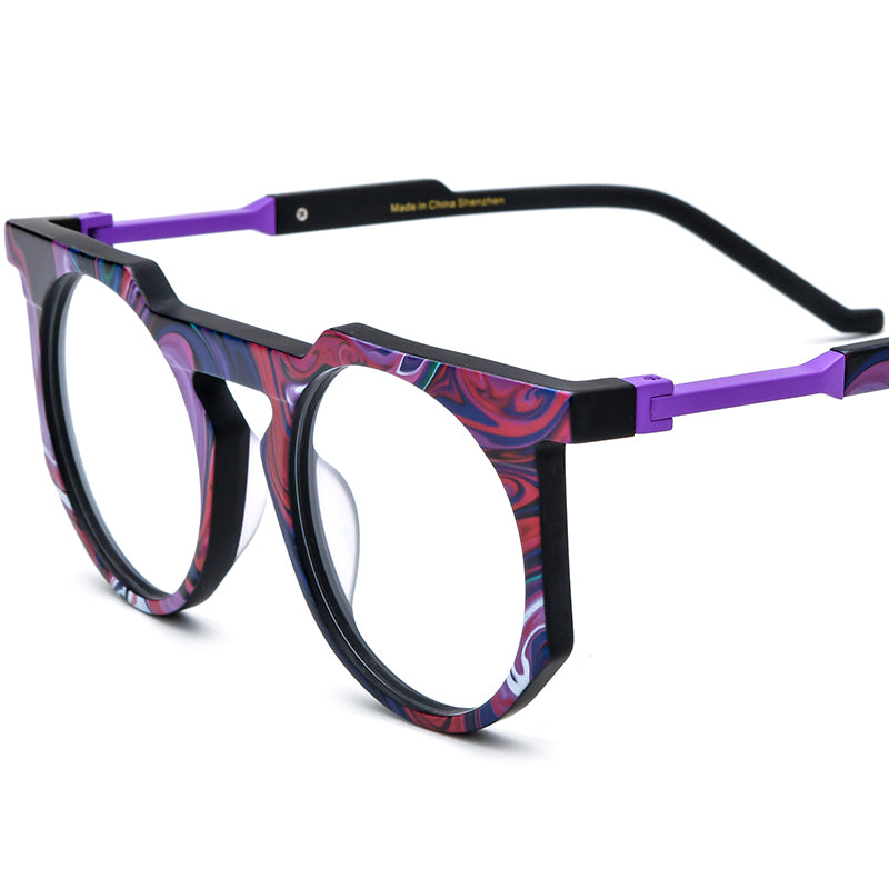 Oversized Round Multicolour Acetate Optical Glasses Frame - Purple - MCROONS