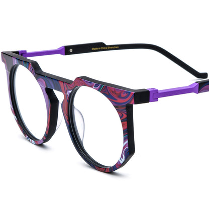 Oversized Round Multicolour Acetate Optical Glasses Frame - Purple - MCROONS