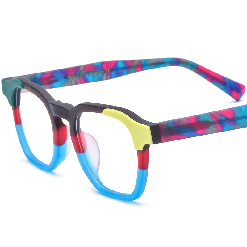 Vintage Multicolour Square Matte Acetate Optical Glasses Frame - Matte Blue - MCROONS