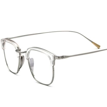 Half-Rim Square Acetate Titanium Optical Glasses Frame - Transparent Silver - MCROONS