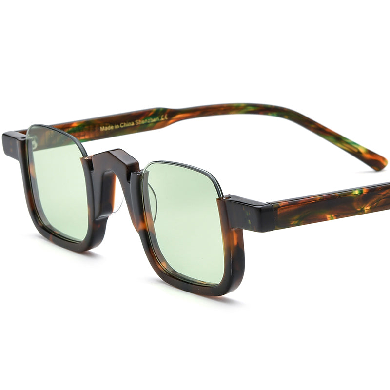 Multicolour Acetate Square Sunglasses - Leopard Green Lens - MCROONS