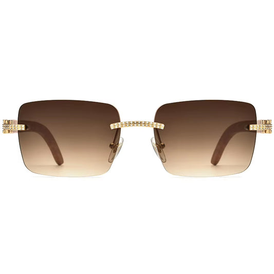 Diamante Wood Rimless Square Sunglasses - MCROONS - front view
