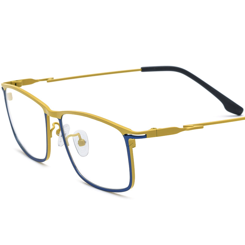 Titanium Square Optical Glasses Frame Vintage Retro - Blue Yellow - MCROONS