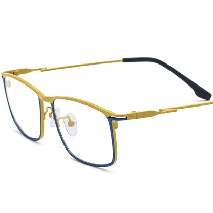 Titanium Square Optical Glasses Frame Vintage Retro - Blue Yellow - MCROONS