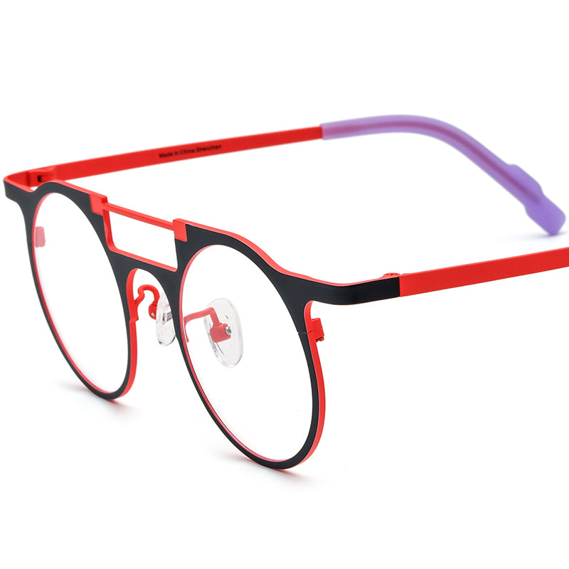 Colourful Titanium Round Optical Glasses Frame Designer - Black Red - MCROONS