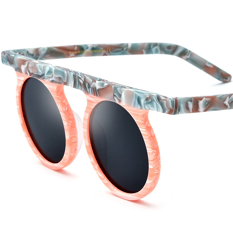Oversized Vintage Round Polarized Sunglasses - Orange Gray Lens - MCROONS