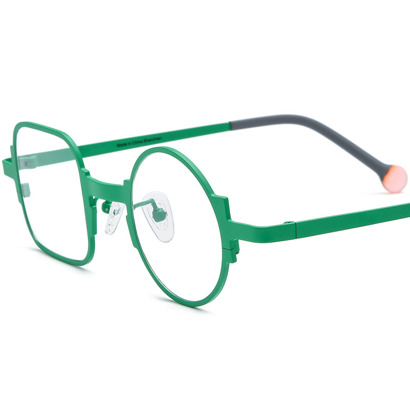 Asymmetric Titanium Square Round Optical Glasses Designer - Green - MCROONS