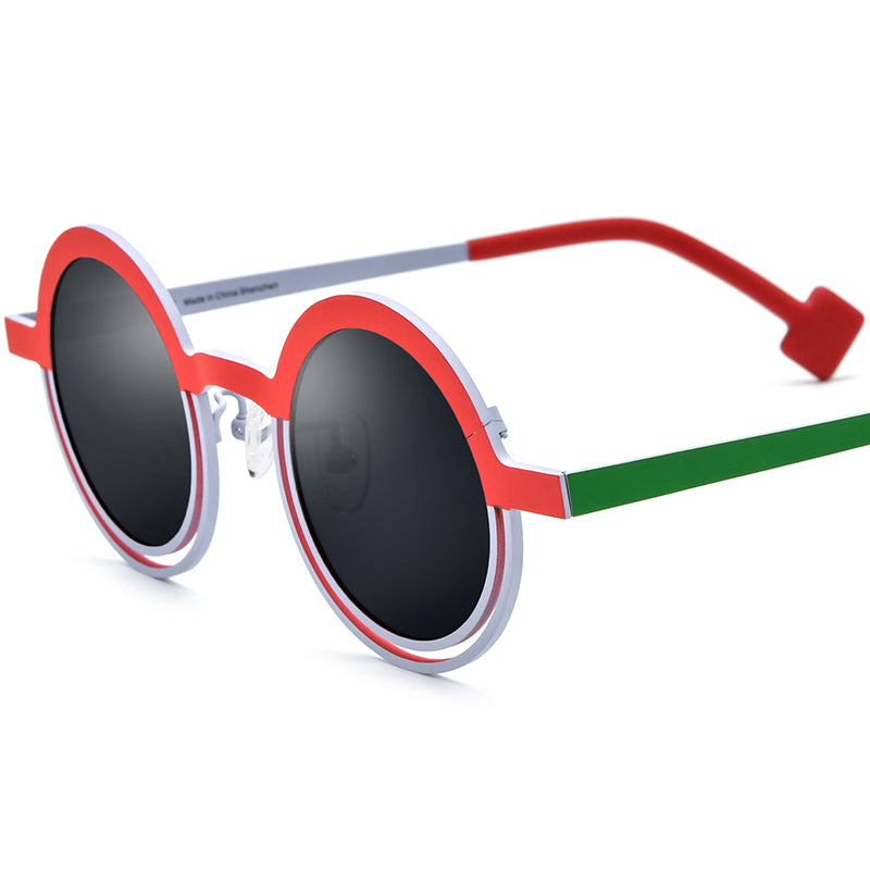Colourful Titanium Round Halo Polarised Sunglasses - Red White - MCROONS