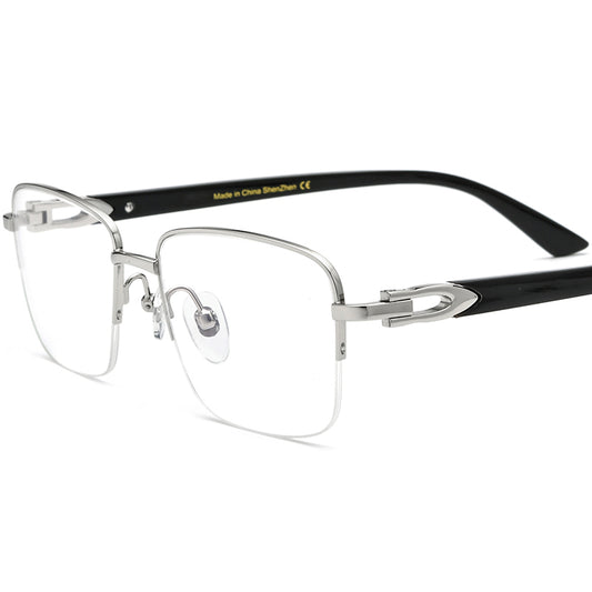 Half-Rim Square Buffalo Horn Optical Glasses - MCROONS - Black