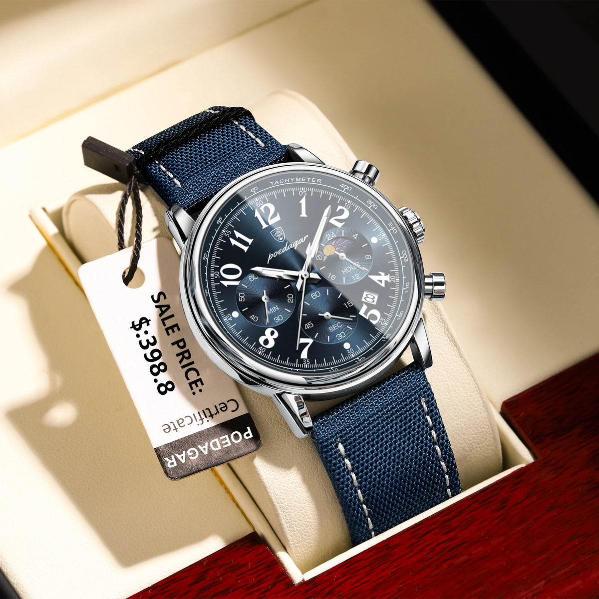 Poedagar 808 Men's Luxury Chronograph Quartz Watch – Leather Strap, Waterproof, Luminous, Date