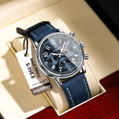 Poedagar 808 Men's Luxury Chronograph Quartz Watch – Leather Strap, Waterproof, Luminous, Date