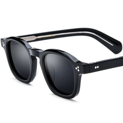 Matte Acetate Square Polarised Sunglasses - Black Gray Lens - MCROONS