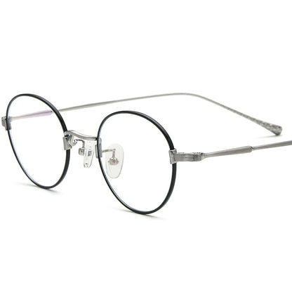 Designer Lightweight Titanium Round Glasses - Black Silver - MCROONS
