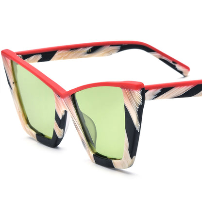 Retro Oversized Cat Eye Matte Acetate Polarized Sunglasses UV400 - Matte Red Green Lens - MCROONS