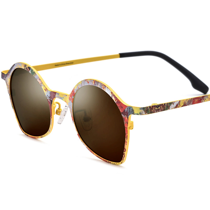 Vintage Titanium Cat Eye Polarised Sunglasses - Yellow Brown Lens - MCROONS