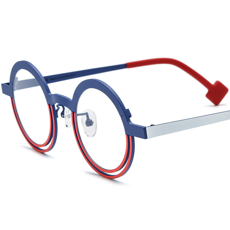 Colourful Titanium Round Halo Optical Glasses Frame - Blue Red - MCROONS