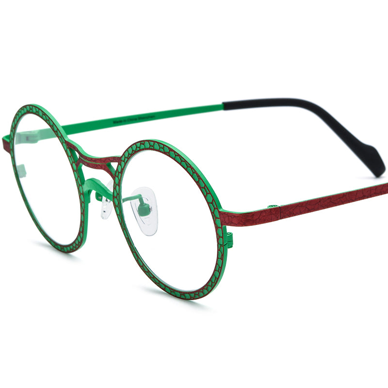Matte Titanium Round Optical Glasses Frame Fashion - Matte Green Red - MCROONS