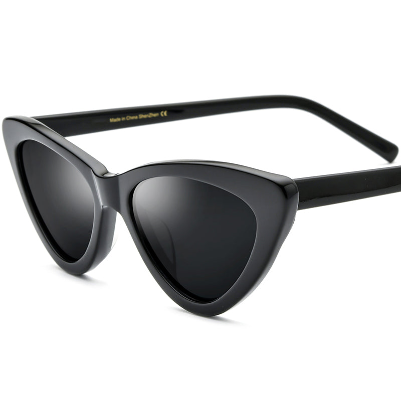 Cat Eye Acetate Polarized Sunglasses UV400 - Black Gray Lens - MCROONS