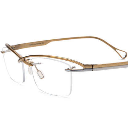 Designer Half-Rim Titanium Square Optical Glasses Frame - Gold - MCROONS