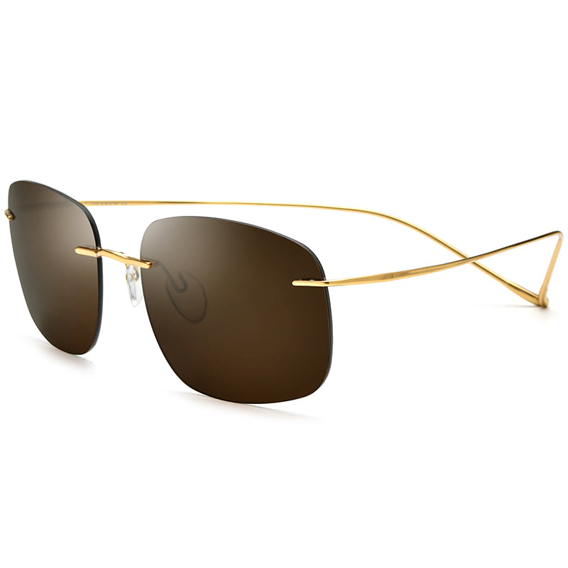 Rimless Titanium Square Polarized Sunglasses - Gold Tea - MCROONS