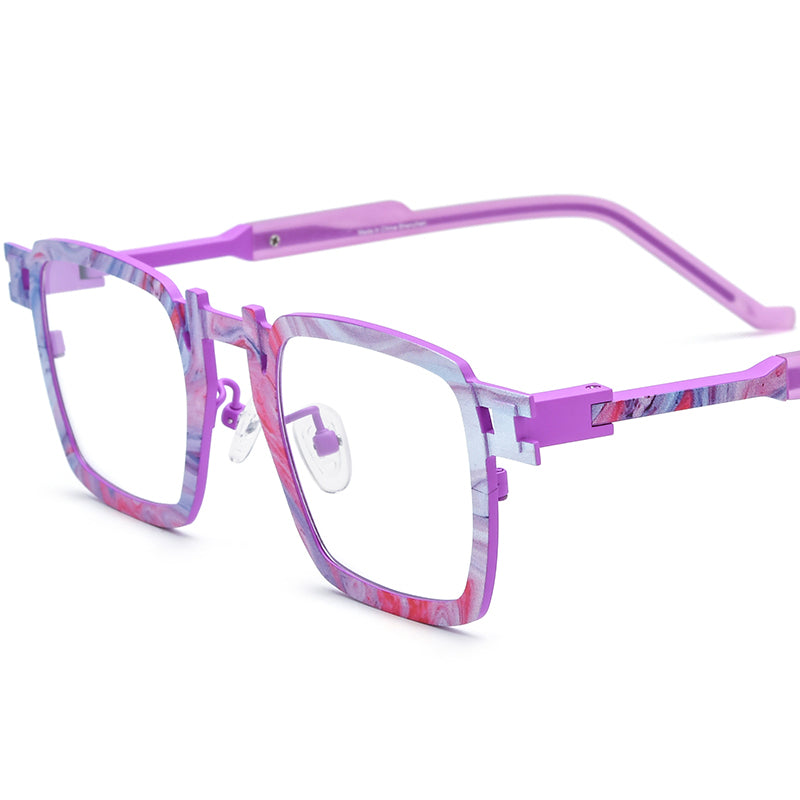 Colourful Print Titanium Square Optical Frame Fashion - Pink - MCROONS