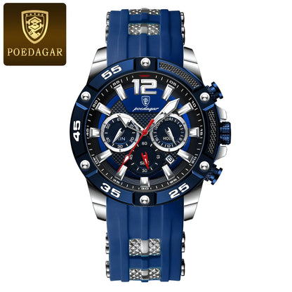 Poedagar 912 Men's Luxury Chronograph Quartz Watch – Silicone Strap, Waterproof, Luminous, Date