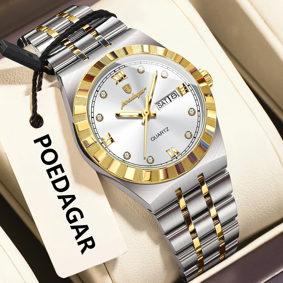 Poedagar 794 Women's Luxury Quartz Watch – Stainless Steel Band, Waterproof, Luminous, Date