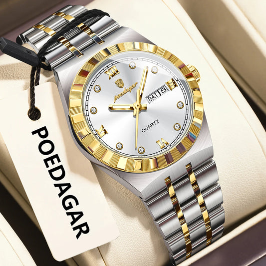 Poedagar 794 Women's Luxury Quartz Watch – Stainless Steel Band, Waterproof, Luminous, Date
