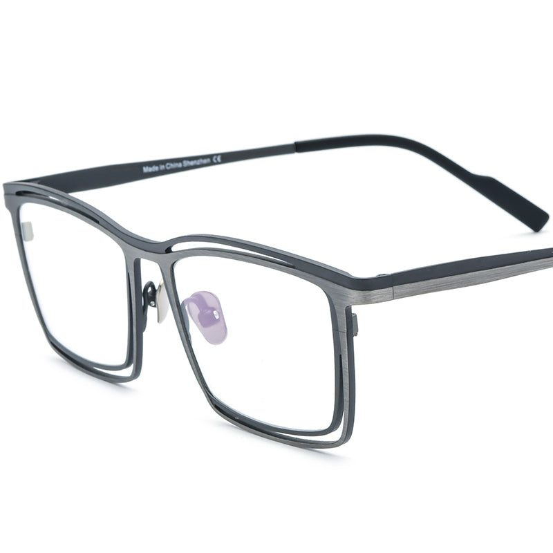 Titanium Square Optical Glasses Frame Retro Vintage - Grey Black - MCROONS