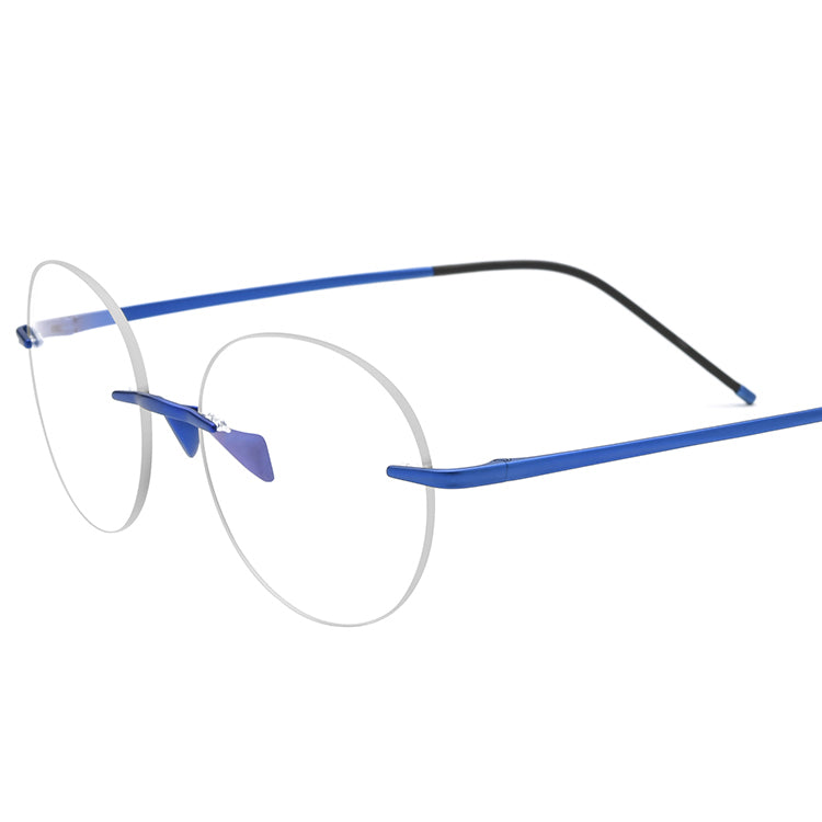 Rimless Titanium Round Optical Glasses Frame - Blue - MCROONS
