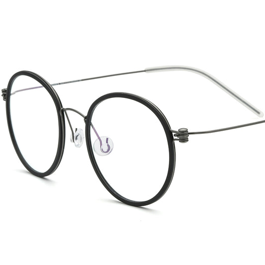 Designer Korean Titanium Round Optical Glasses - Black - MCROONS