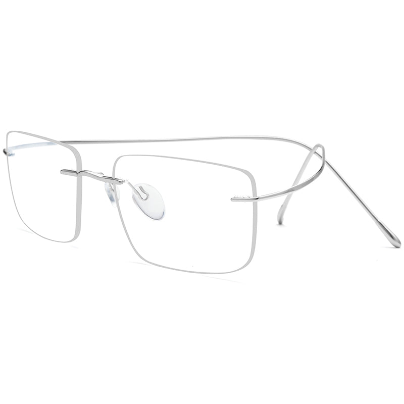 Rimless Titanium Square Optical Glasses Frame - Silver - MCROONS