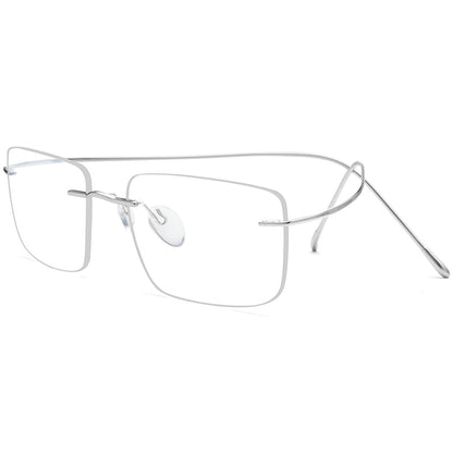 Rimless Titanium Square Optical Glasses Frame - Silver - MCROONS
