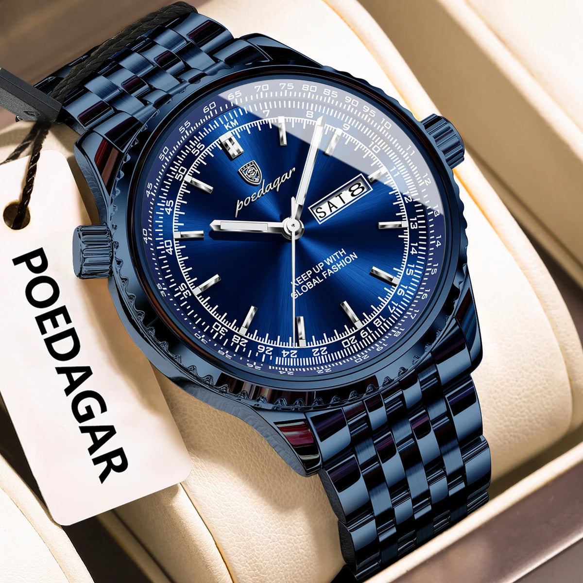 Poedagar 673 Men's Luxury Quartz Watch – Stainless Steel Band, Waterproof, Luminous, Date