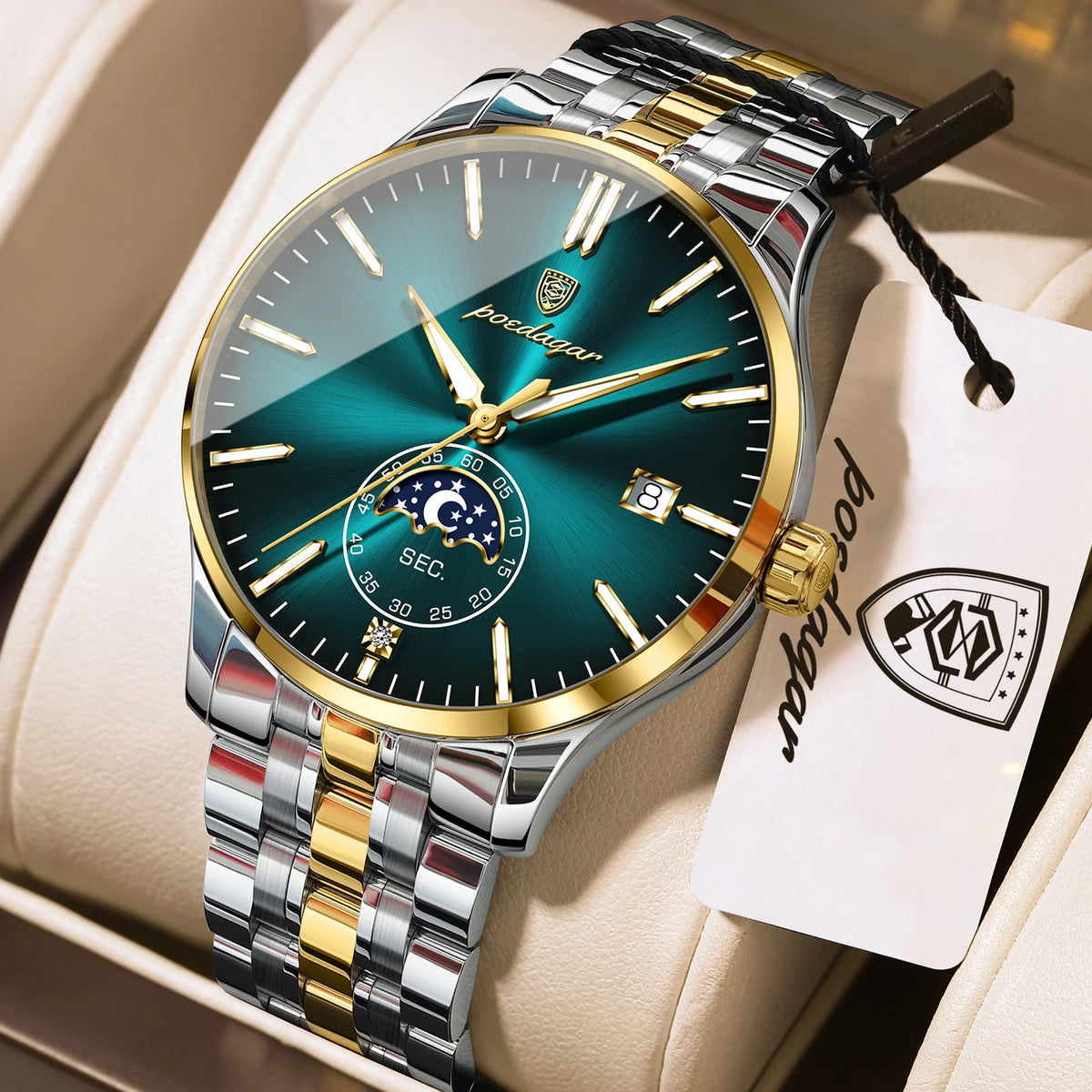 Poedagar 854 Men's Luxury Quartz Watch – Stainless Steel Band, Waterproof, Luminous, Date