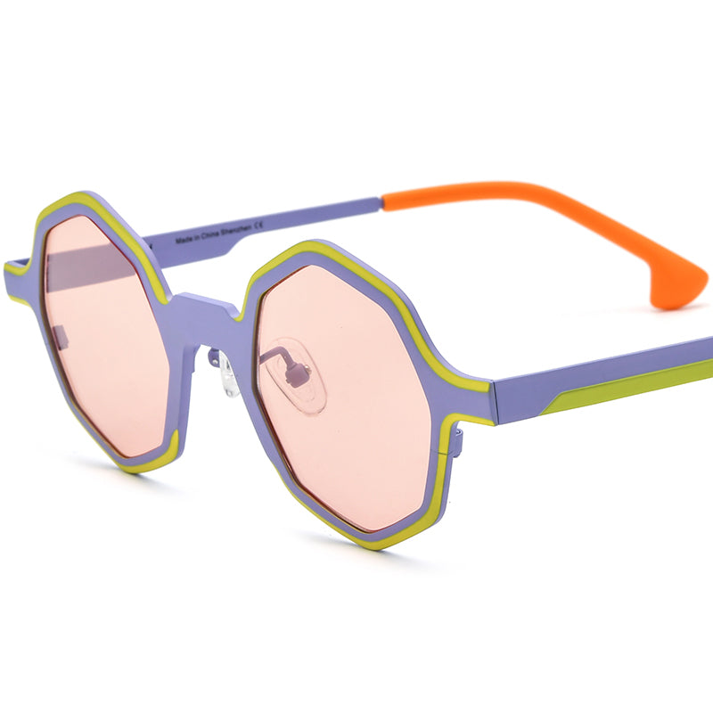 Colourful Titanium Polygon Polarised Sunglasses Vintage - Purple - MCROONS