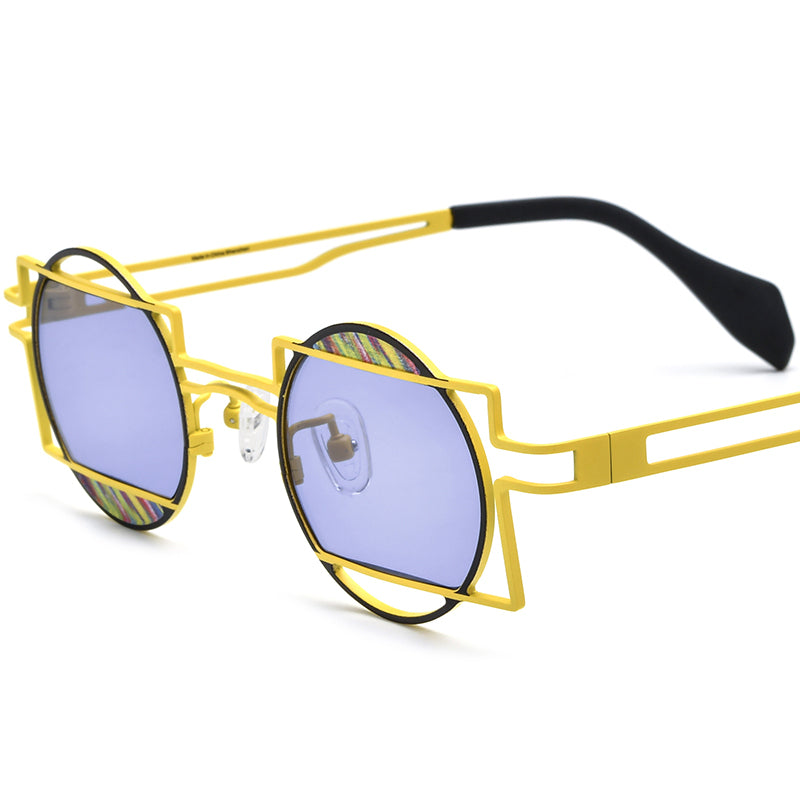 Retro Geometric Titanium Polarized Sunglasses UV400 - MCROONS - Yellow Purple Lens