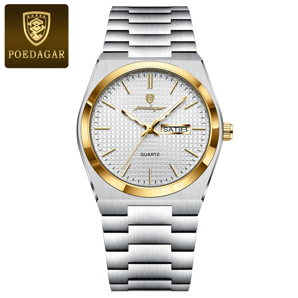 Poedagar 821 Men's Luxury Quartz Watch – Stainless Steel Band, Waterproof, Luminous, Date