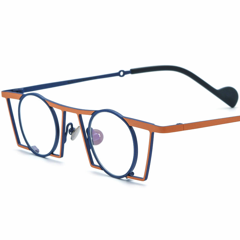 Titanium Small Round Optical Glasses Frame Vintage - Blue Orange - MCROONS