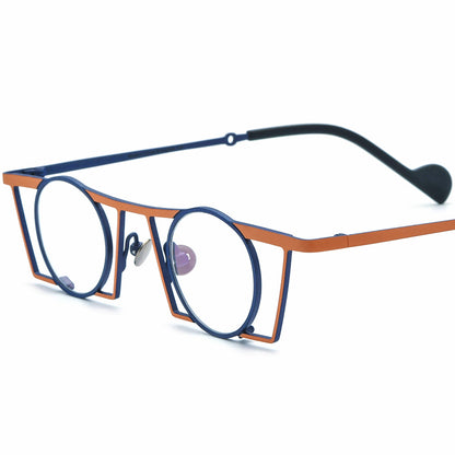 Titanium Small Round Optical Glasses Frame Vintage - Blue Orange - MCROONS