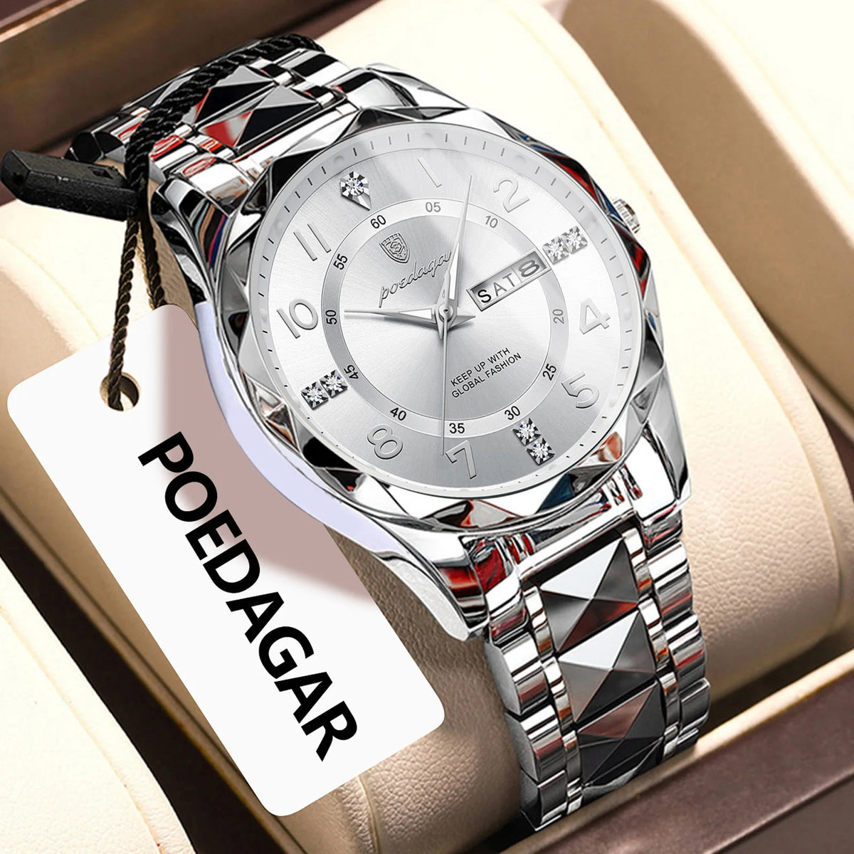 Poedagar 858 Men's Luxury Quartz Watch – Stainless Steel Band, Waterproof, Luminous, Date